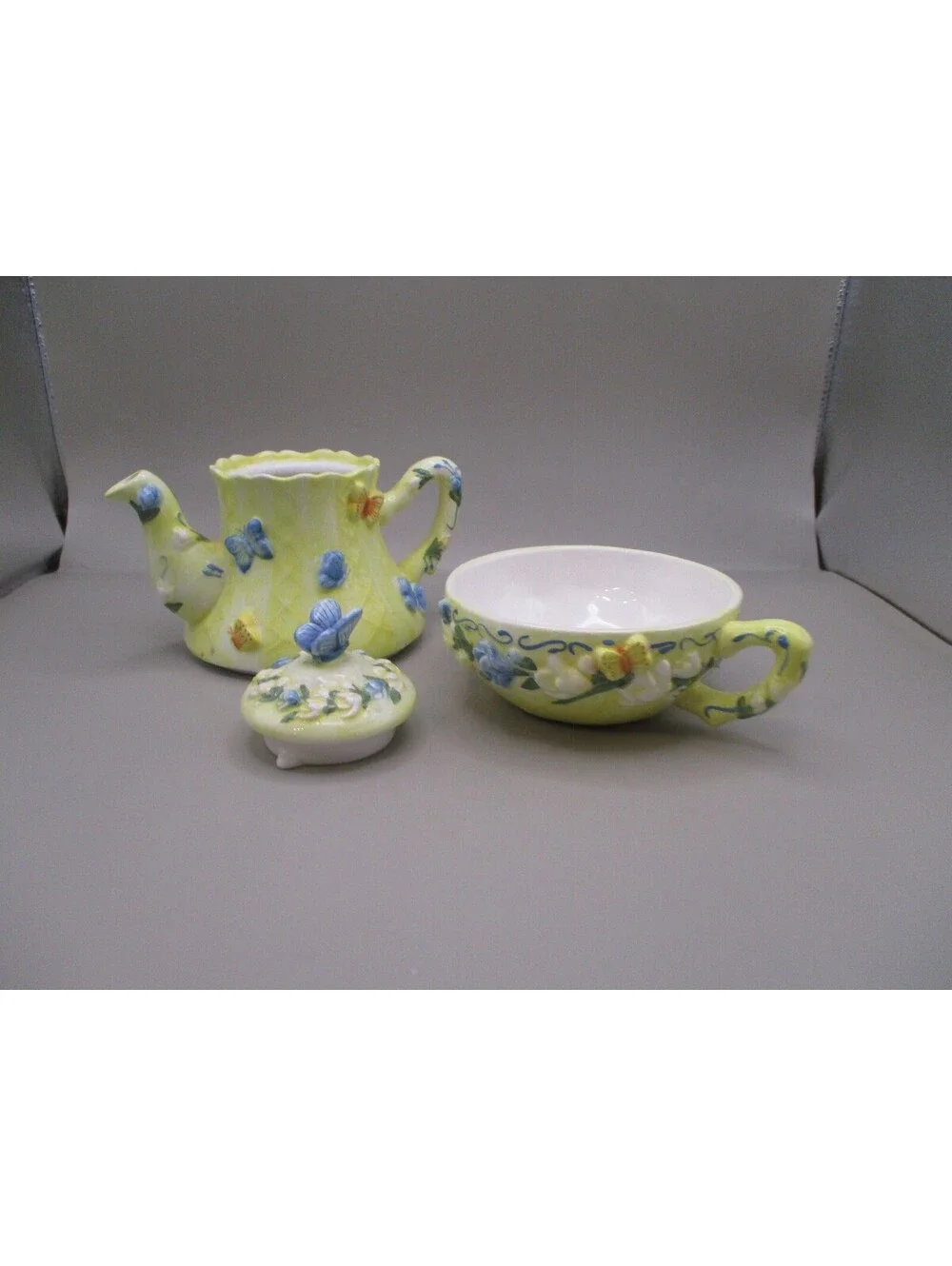 Vintage Lady Jayne Tea For One Stacking Teapot Cup Set Butterfly Relief